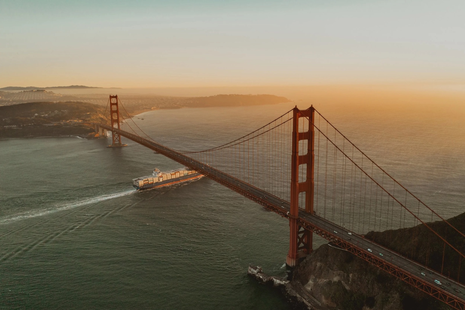 Golden Gate Bridge at sunset in San Francisco